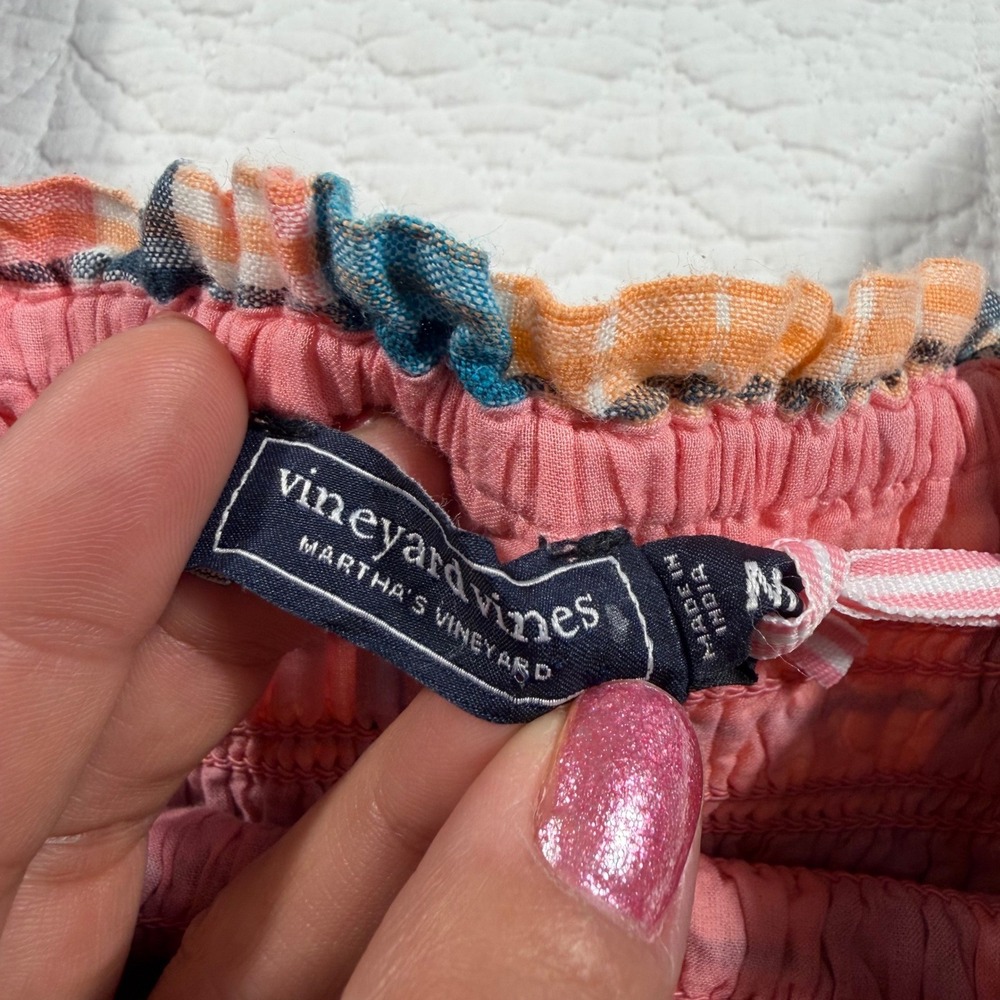 Vineyard Vines Womens Plaid Smocked Puff Sleeve Linen Midi Dress Mallard Blue M - Picture 4 of 12